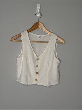 Kirious Los Angeles White Vest Size M Wood buttons Cinch Back Summer Festival